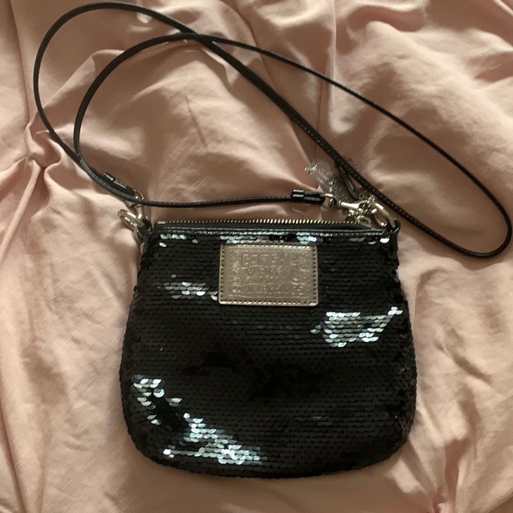 Sequins Small Coach Poppy Black Crossbody